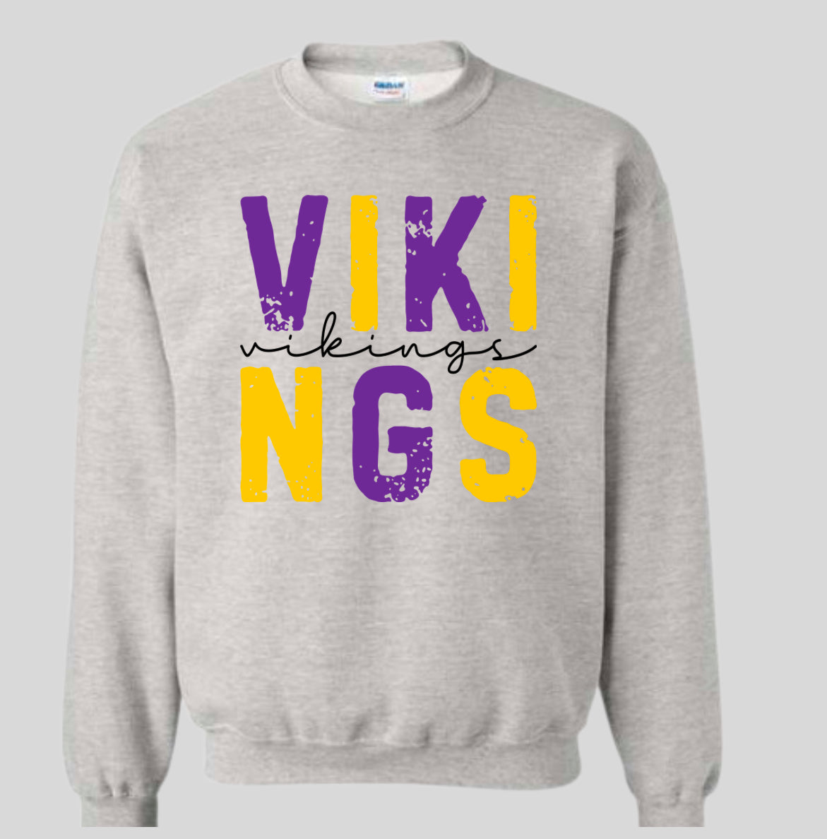 Distressed Stacked Vikings Crewneck Sweatshirt
