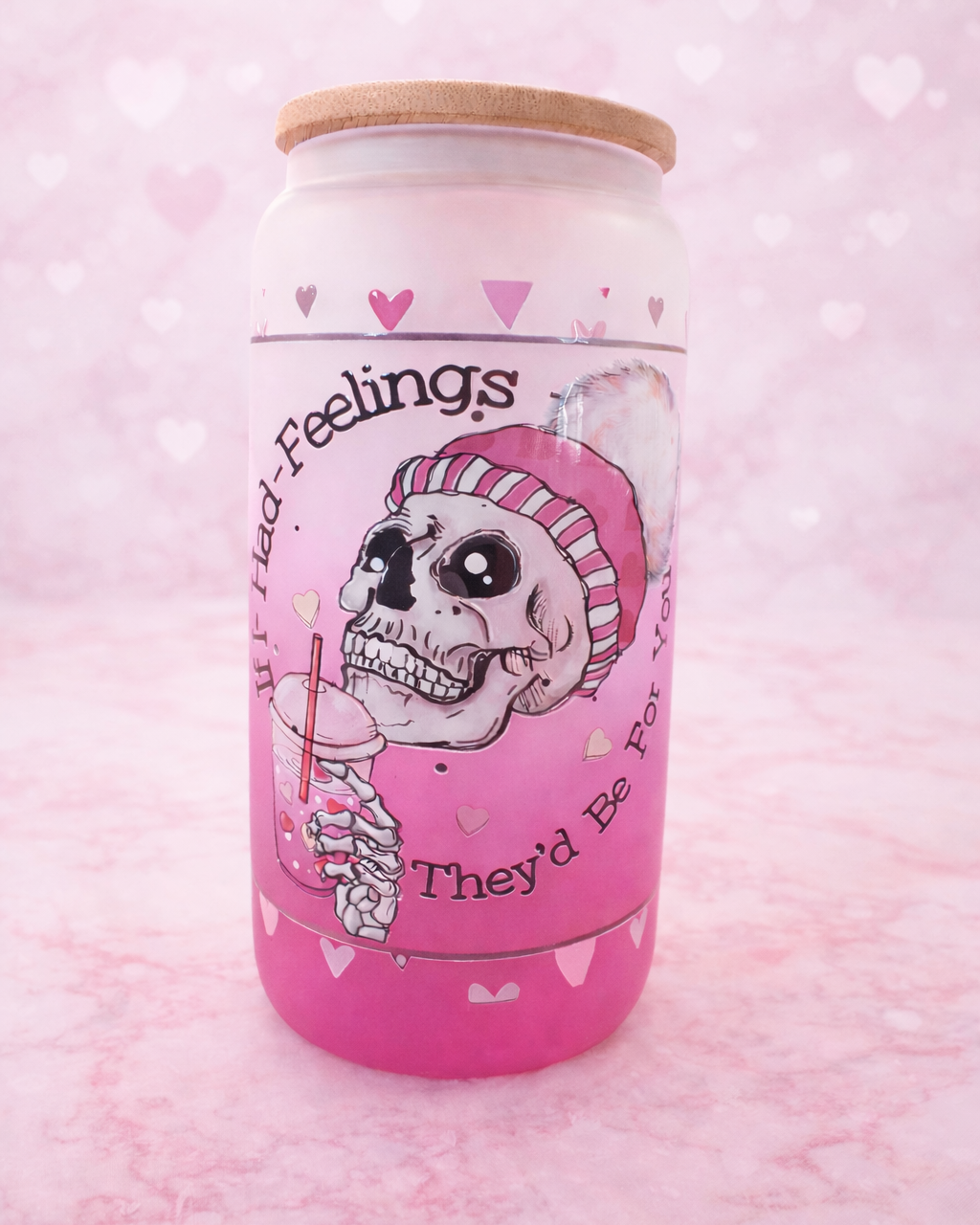 Valentine Skeleton Glass Can, 16oz | iced coffee cup, valentines drink ware, galentines gift, coffee lover gift