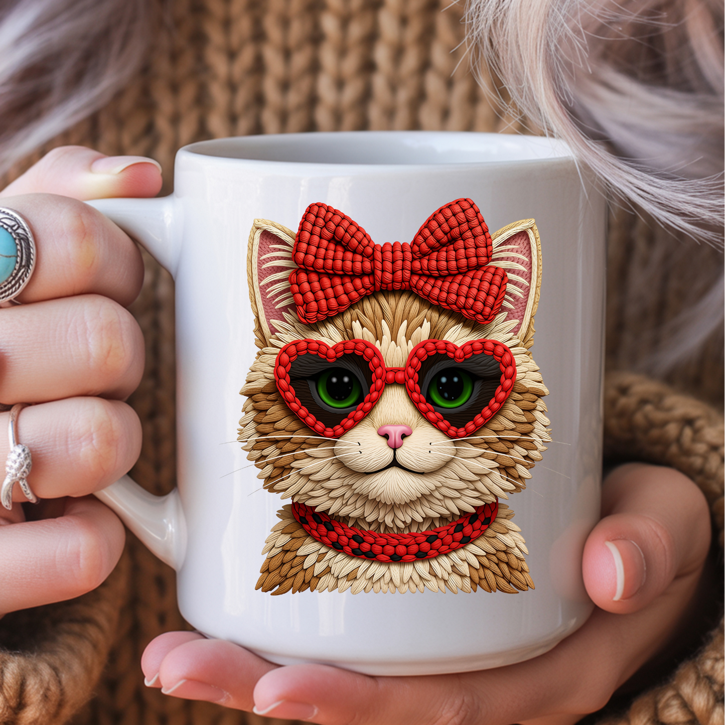 Valentine's Day Knit Kitten | Drinkware
