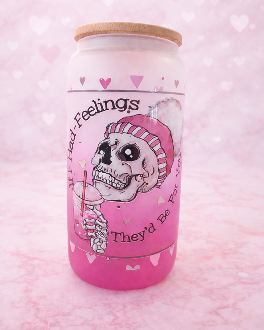 Valentine Skeleton Glass Can, 16oz | iced coffee cup, valentines drink ware, galentines gift, coffee lover gift